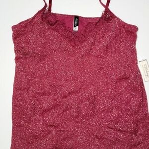 Sexy Red Wine Lace & Mesh Camisole Top